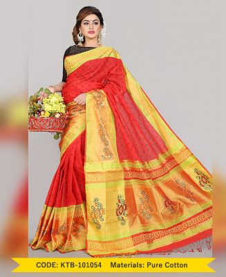 Pure cotton saree, with hand block (KTB-101054)