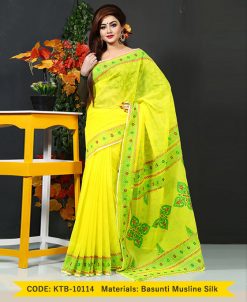 pure basunti muslin silk,with hand block & hand ambroidery (KTB-10114)