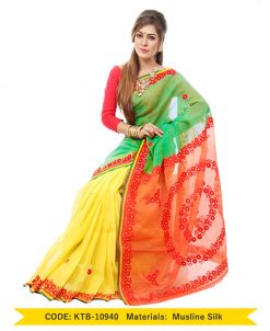 pure muslin silk with hand embroidery (KTB-10940)