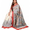 Half Silk Hand Print Saree (KTB-1113)