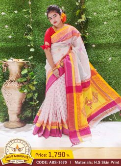 Tangail Half Silk Skin Print Saree (ABS-1670)