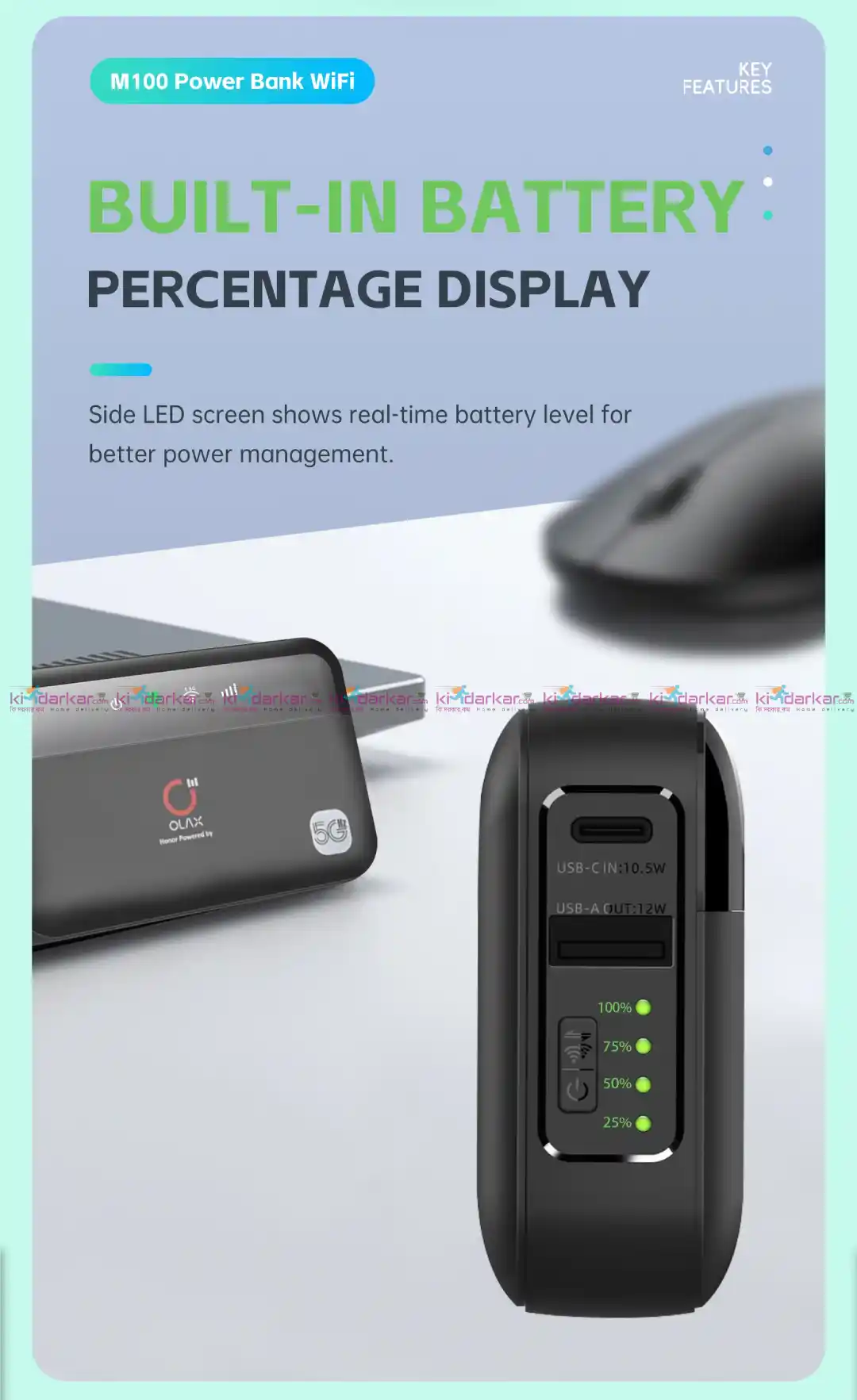 OLAX M100 WiFi 6 5G Pocket Router with 10000mAh Battery