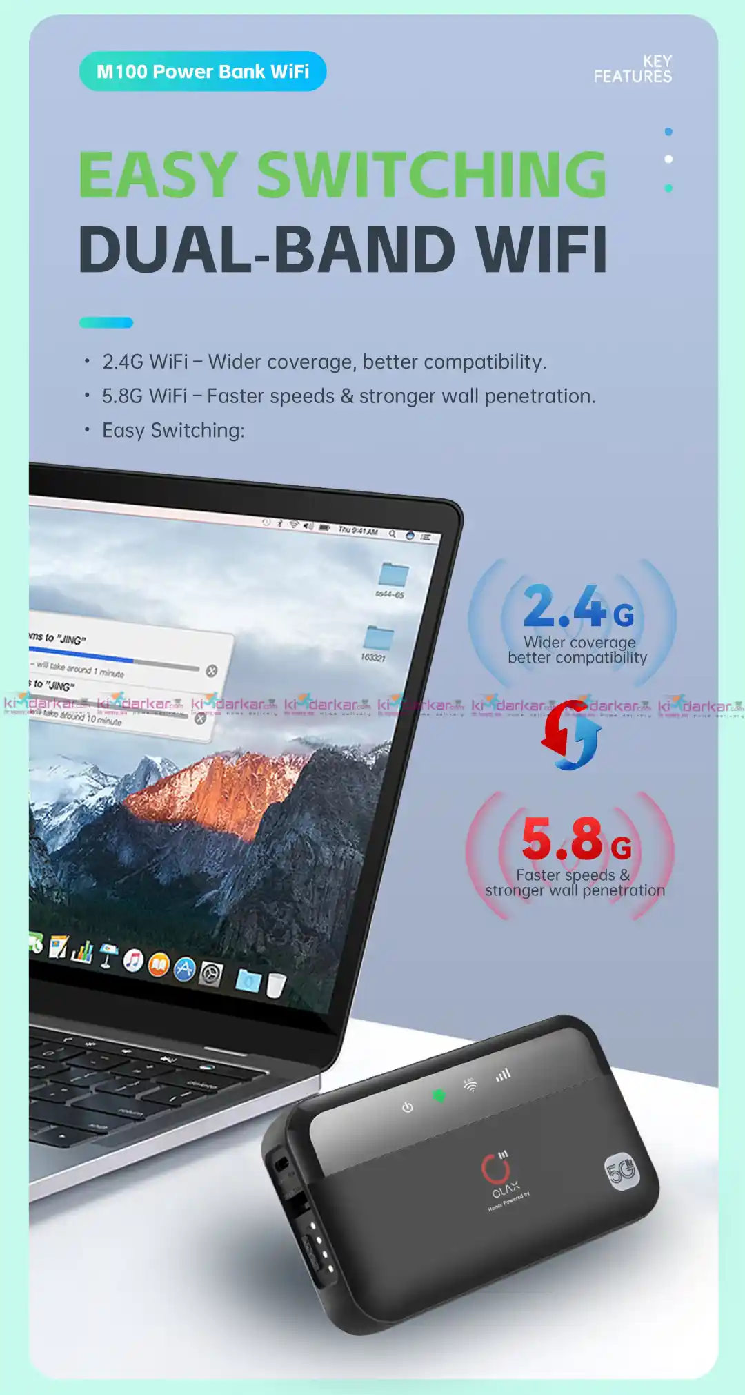 OLAX M100 WiFi 6 5G Pocket Router with 10000mAh Battery