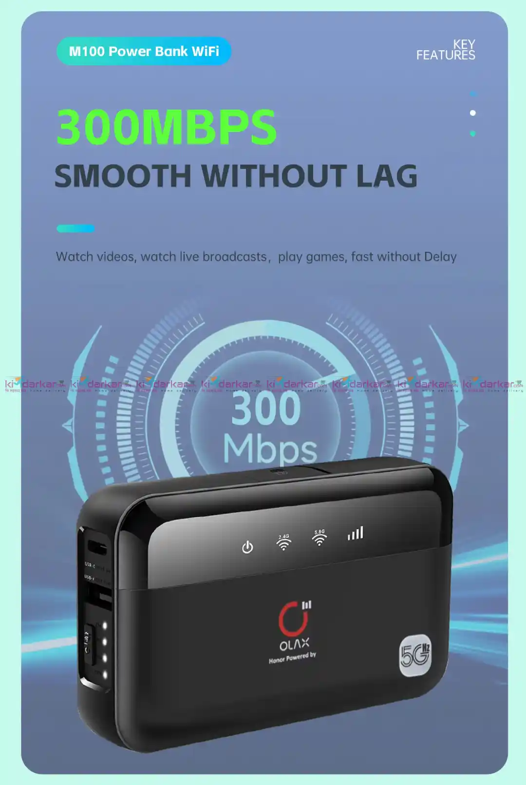 OLAX M100 WiFi 6 5G Pocket Router with 10000mAh Battery