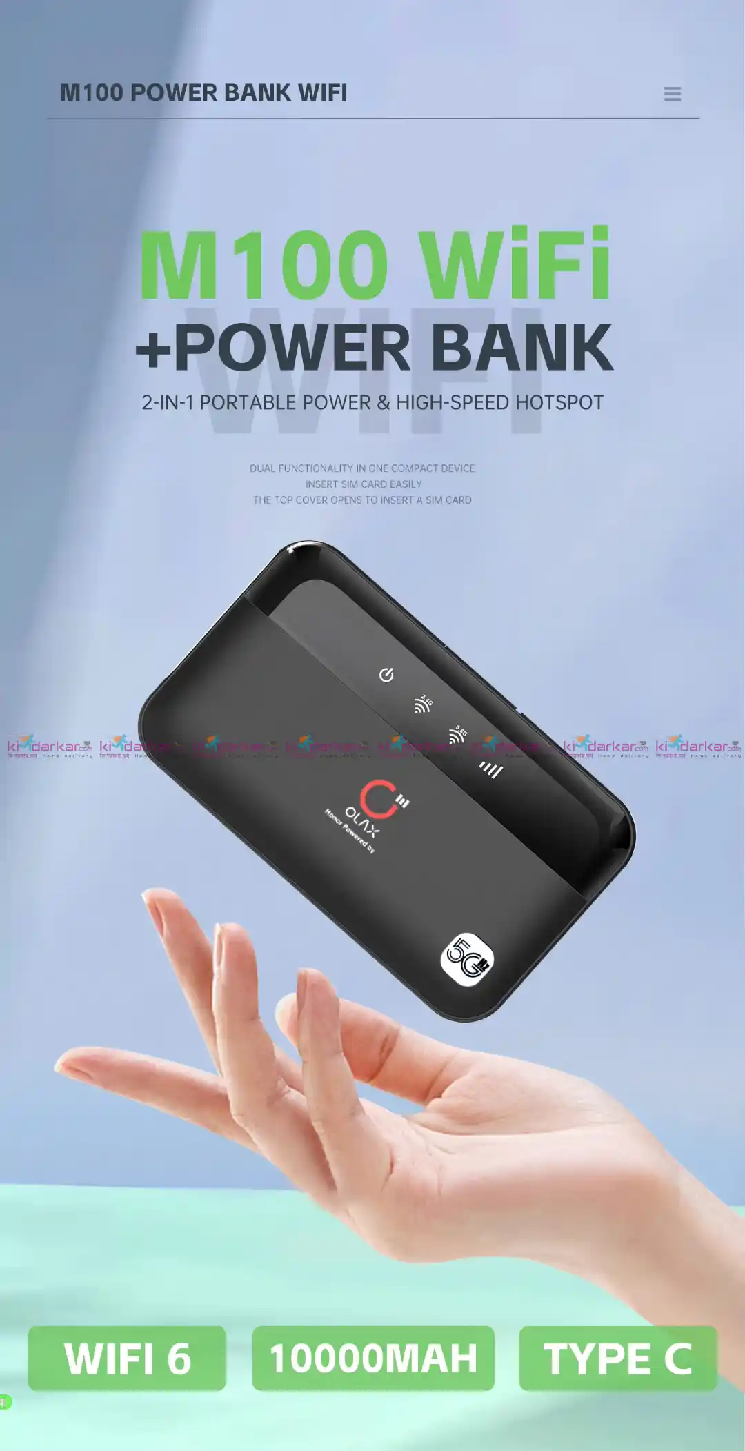 OLAX M100 WiFi 6 5G Pocket Router with 10000mAh Battery