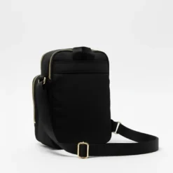 Nylon multi-pocket cross-body bag with gold zippers