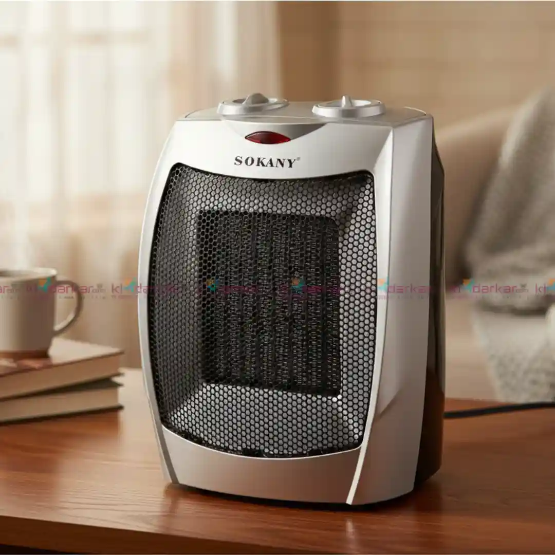 Sokany SK-1653 electric room heater placed indoors, compact design heater for home and office use. Sokany SK-1653 electric room heater placed indoors, compact design heater for home and office use.