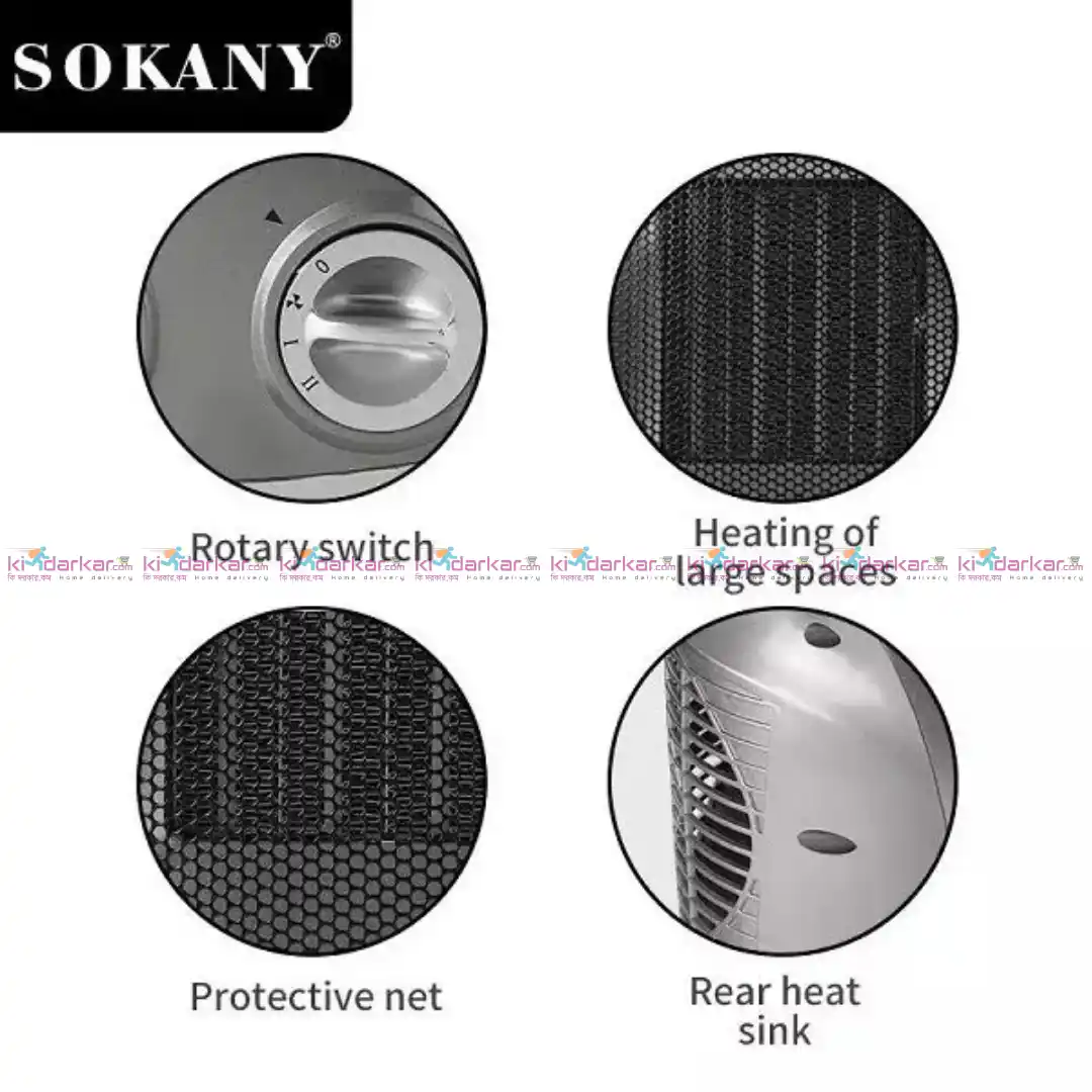 Sokany SK-1653 electric room heater placed indoors, compact design heater for home and office use. Sokany SK-1653 electric room heater placed indoors, compact design heater for home and office use.